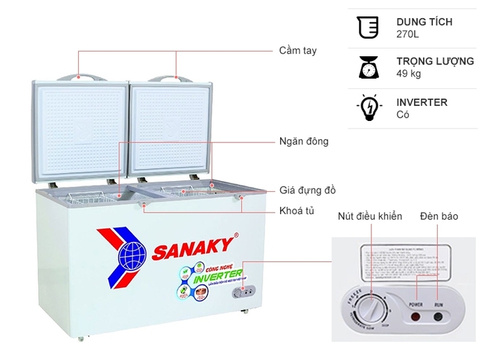 Tủ đông Sanaky Inverter 270 lít VH 3699A3