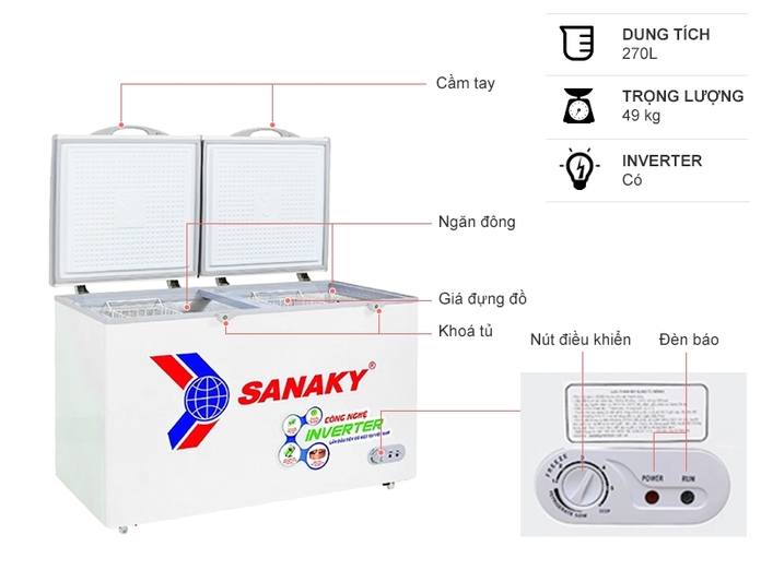Tủ đông Sanaky Inverter 305 lít VH-4099A3
