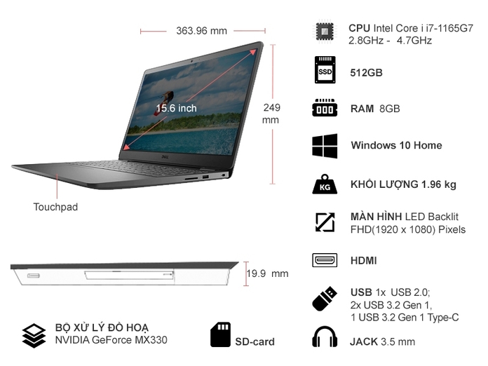 Laptop Dell Inspiron 3501 i7-1165G7 15.6 inch 70234075