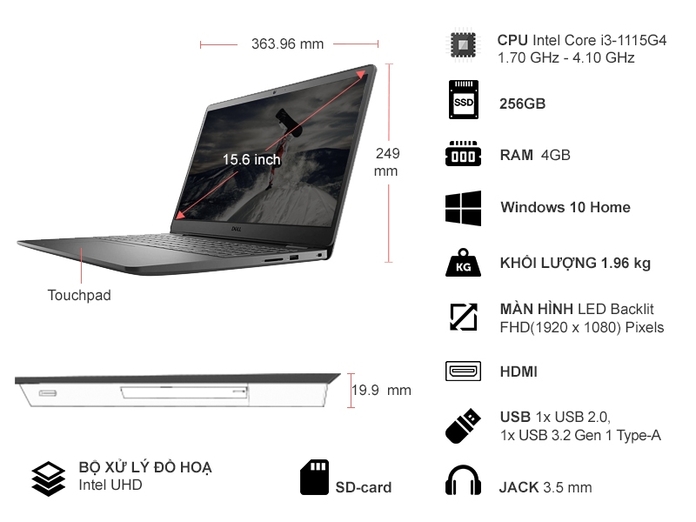 Laptop Dell Inspiron P90F005 i3-1115G4 15.6 inch N3501C