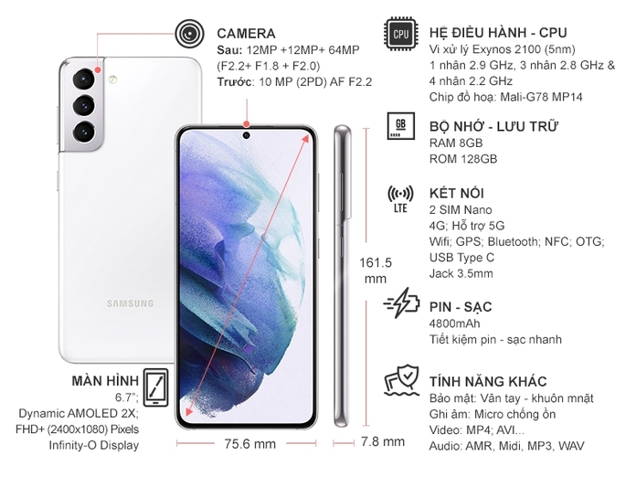 Điện thoại Samsung Galaxy S21 Plus 5G 8GB/128GB Bạc