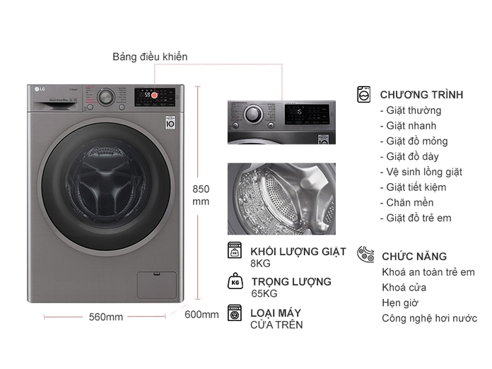 Máy giặt LG Inverter 8 kg FC1408S3E