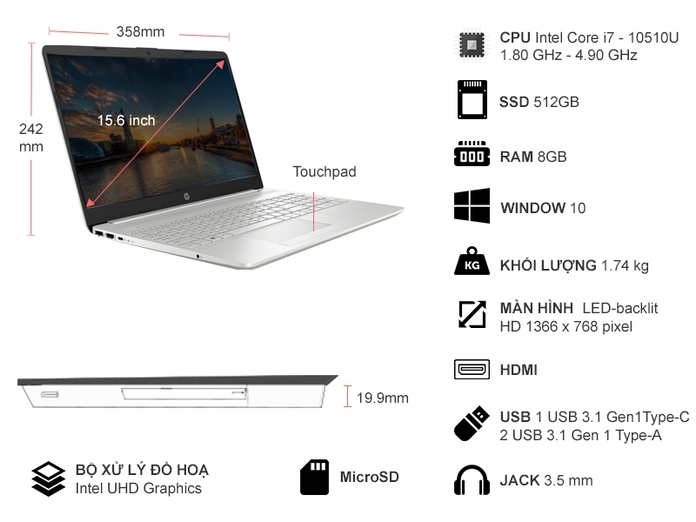 HP 15S-DU1040TX i7-10510U 15.6 inch 8RE77PA