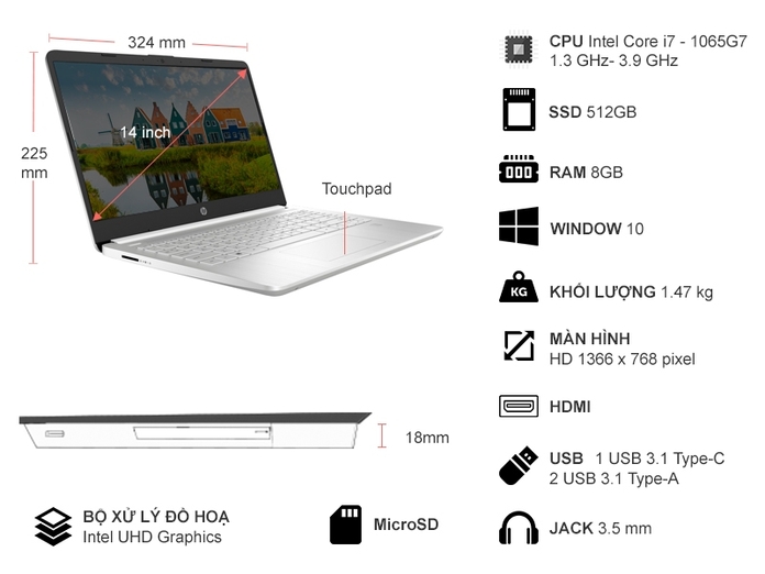 HP 14s-dq1022tu i7-1065G7 14.0 inch 8QN41PA