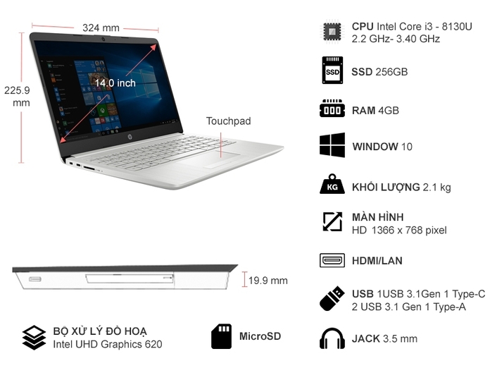 HP Notebook 14S-CF0135TU i3-8130U 14 inch 1V884PA