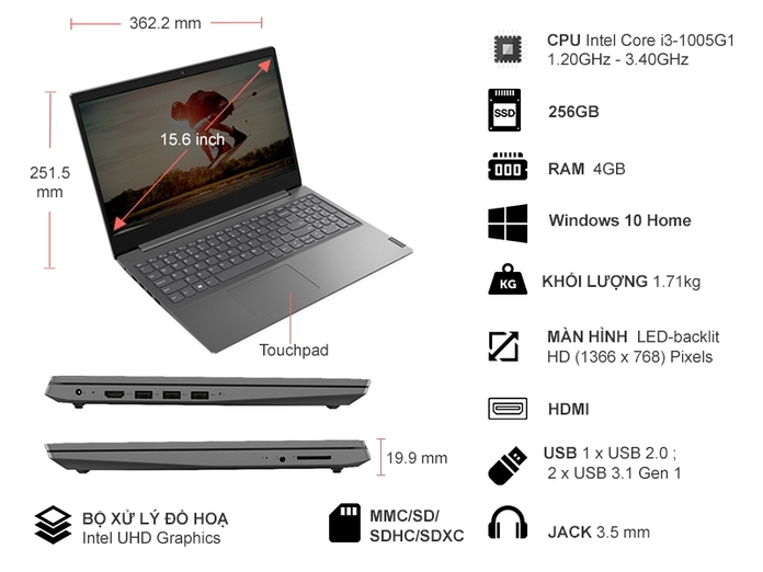 Lenovo V15-IIL i3-10051G 15.6 inch 82C500NJVN