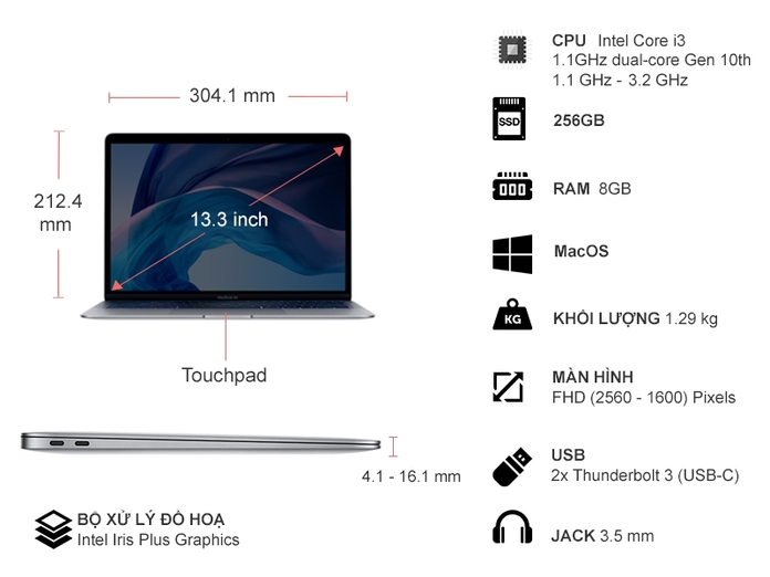 Apple Macbook Air i3 13.3 inch MWTJ2SA/A 2020