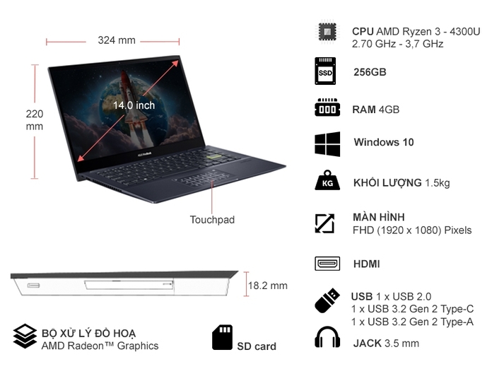 Laptop Asus Vivobook Flip 14 R3-4300U 14 inch TM420IA-EC155T