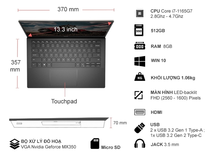 Laptop Dell Vostro 5301 i7-1165G7 13.3 inch V3I7129W