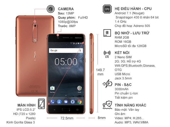 NOKIA 5 MÀU ĐỒNG