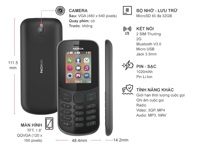 NOKIA 130 ĐEN 2017 (TA-1017)