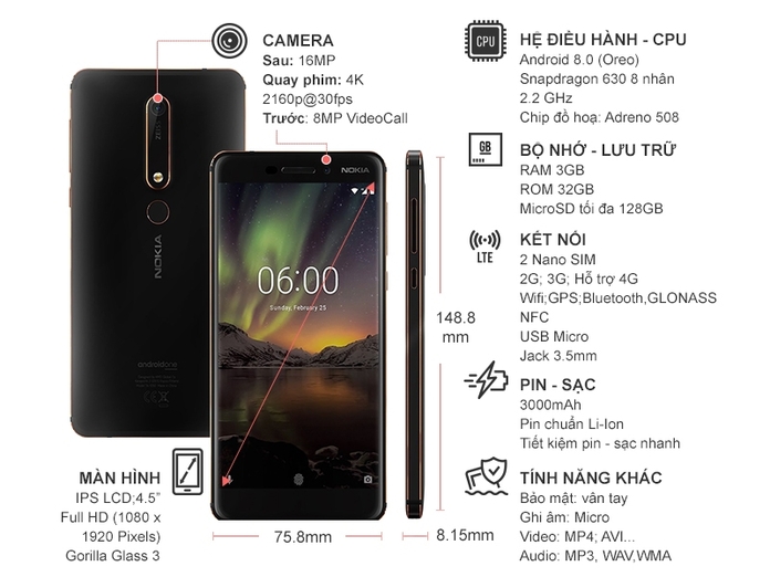 NOKIA 6.1 MÀU ĐEN