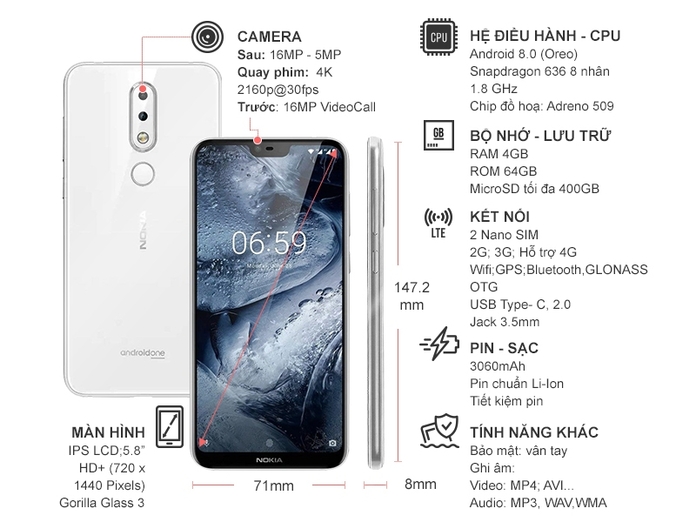 NOKIA 6.1 PLUS TRẮNG