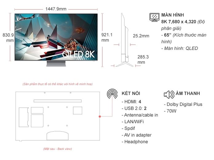 Smart Tivi QLED Samsung 8K 65 inch QA65Q800TAKXXV