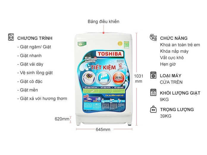 Máy giặt Toshiba 9 kg AW-B1000GV(WB)