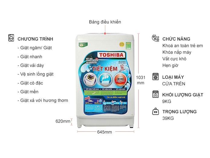 Máy giặt Toshiba 9 kg AW-B1000GV(WL)
