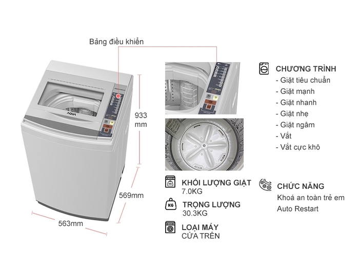 MÁY GIẶT AQUA AQW-S70AT (H)