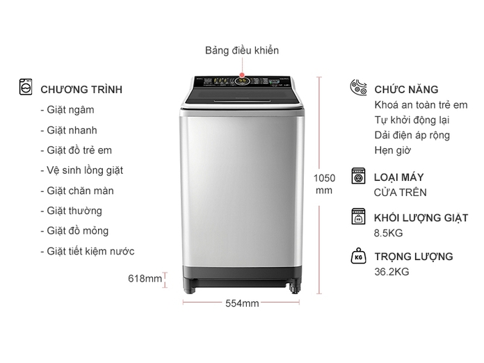 Máy giặt Panasonic Inverter 8.5 kg NA-FS85X7LRV