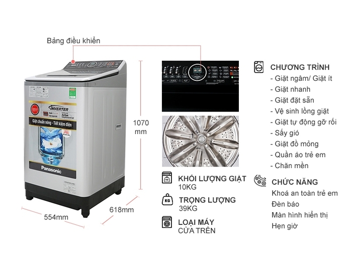 Máy giặt Panasonic Inverter 10 kg NA-FS10V7LRV