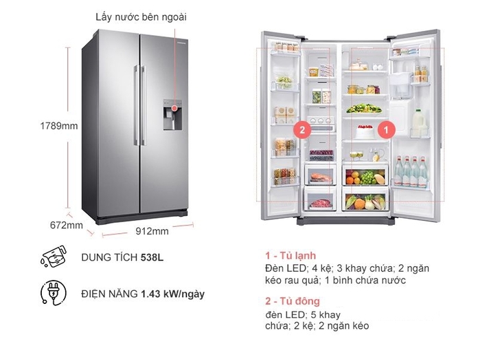 TỦ LẠNH SAMSUNG INVERTER 538 LÍT SBS RS52N3303SL