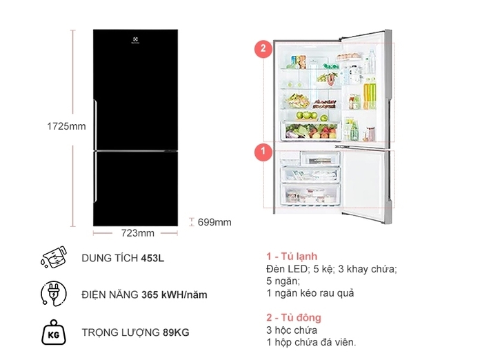 Tủ lạnh Electrolux Inverter 421 lít EBE4500B-H