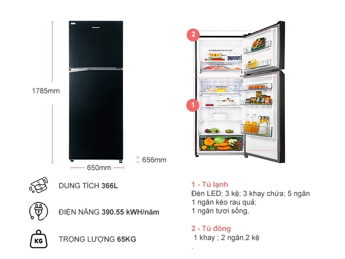 Tủ lạnh Panasonic Inverter 366 lít NR-BL381GKVN