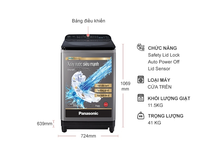 Máy giặt Panasonic Inverter 11.5 kg NA-FD11AR1GV