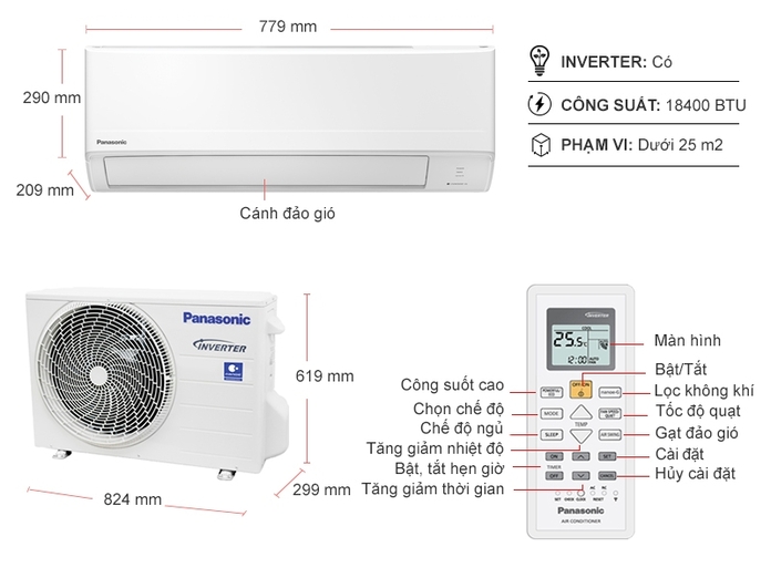 Máy lạnh Panasonic Inverter 2 HP CU/CS-PU18WKH-8M