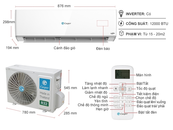 Máy lạnh Casper Inverter 1.5 HP GC-12TL25