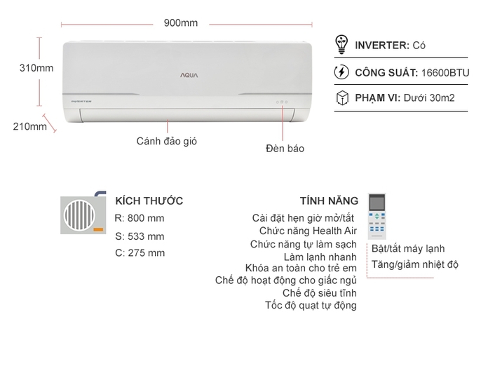 Máy Lạnh Aqua Inverter 2HP AQA-KCRV18WNM