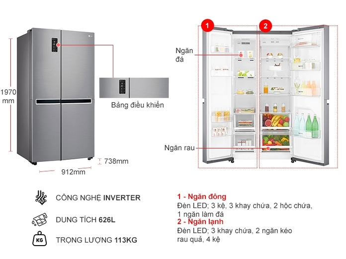 Tủ lạnh LG Inverter 626 lít GR-B247JS