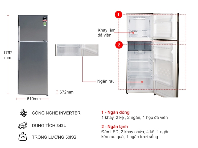 Tủ lạnh Sharp Inverter 315 lít SJ-X346E-SL