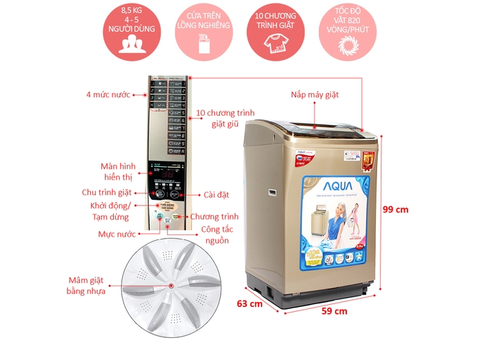 MÁY GIẶT AQUA 8 KG AQW-F800AT