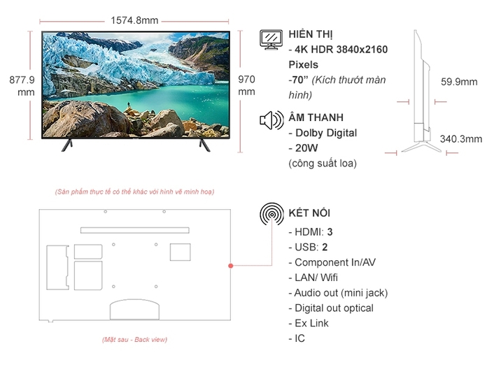 Smart Tivi Samsung 4K 70 inch UA70RU7200KXXV
