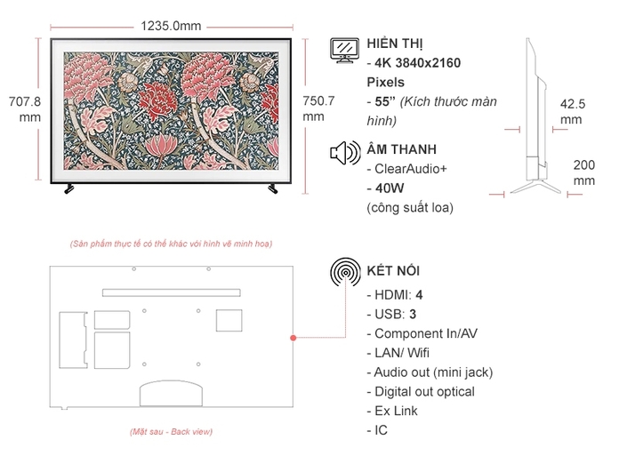 Smart Tivi Khung Tranh The Frame QLED Samsung 4K 55 inch QA55LS03RAKXXV (55Q68R)