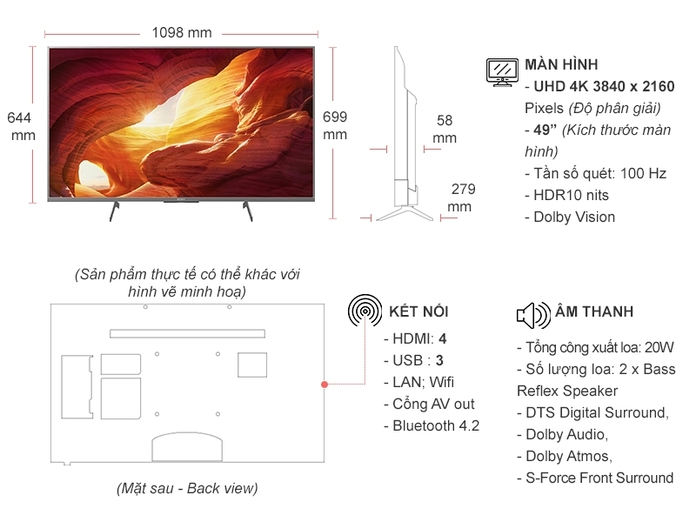 Android Tivi Sony 4K 49 inch KD-49X8500H/S VN3
