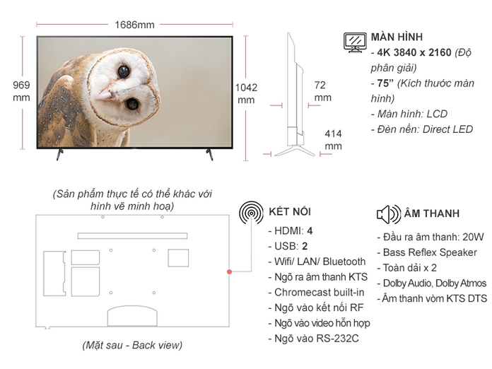 Android Tivi Sony 4K 75 inch KD-75X8050H VN3