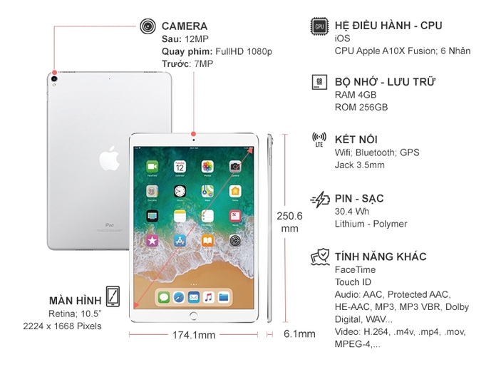 IPAD PRO 10.5 WIFI 256GB SILVER 2017 (MPF02ZA/A)