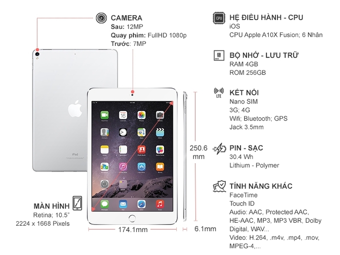 IPAD PRO 10.5 WIFI 4G 256GB SILVER (2017)