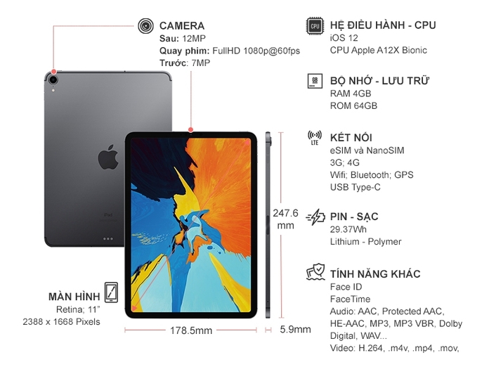 IPAD PRO 11 4G 64GB GRAY (2018)