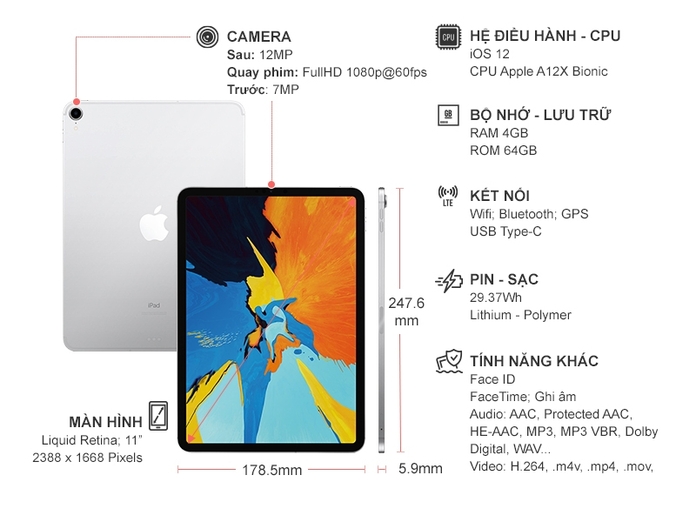 IPAD PRO 11 WIFI 64GB SILVER (2018)