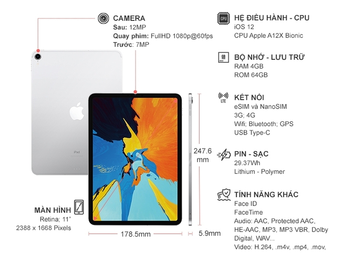 IPAD PRO 11 4G 64GB SILVER (2018)