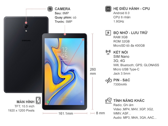 SAMSUNG GALAXY TAB A 10.5 (2018) ĐEN