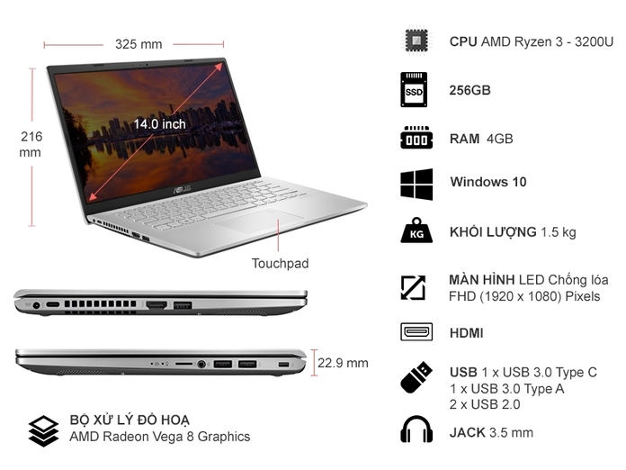 Asus 14 D409DA-EK151T R3-3200U 14.0 inch