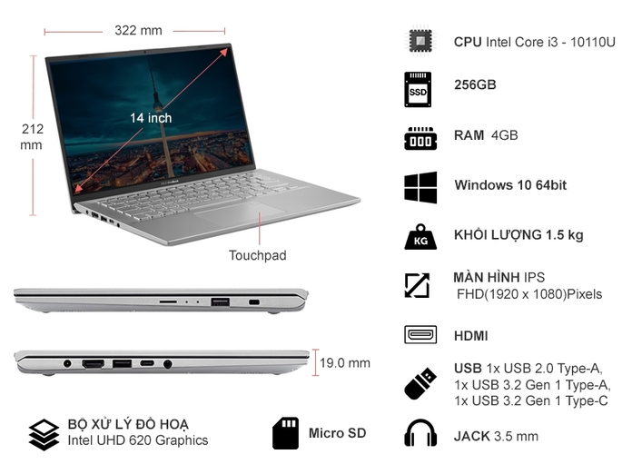 Asus VivoBook 14 A412FA i3-10110U 14 inch A412FA-EK1188T