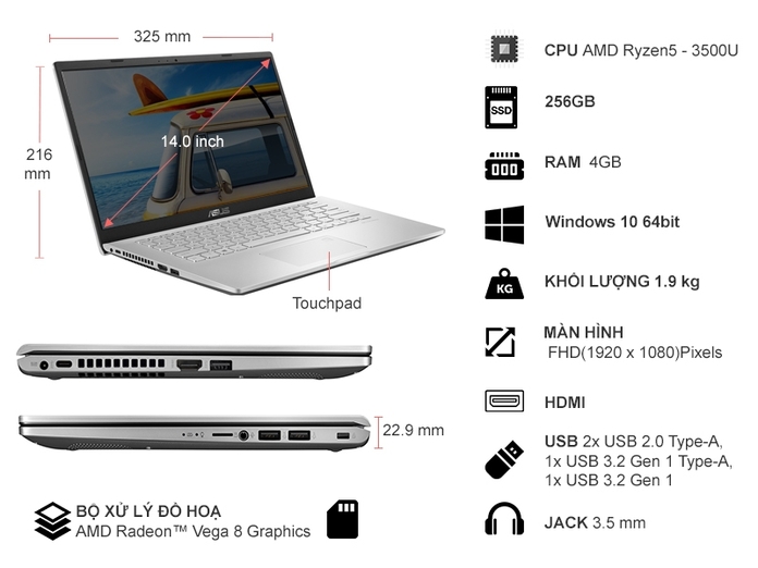 Asus 14 D409DA R5-3500U 14 inch D409DA-EK152T