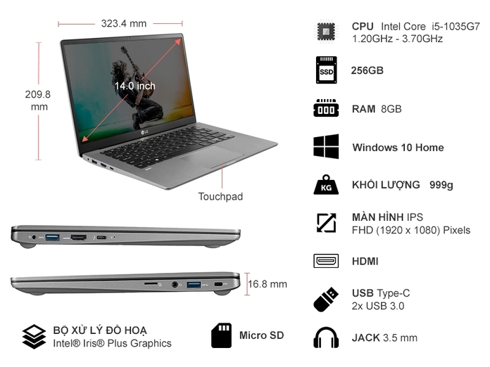 Laptop LG Gram i5-1035G7 14 inch 14Z90N-V.AR52A5