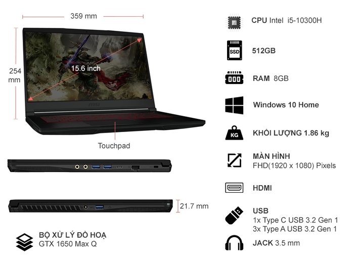 MSI GF63 i5-10300H 15.6 inch 10SCXR-292VN