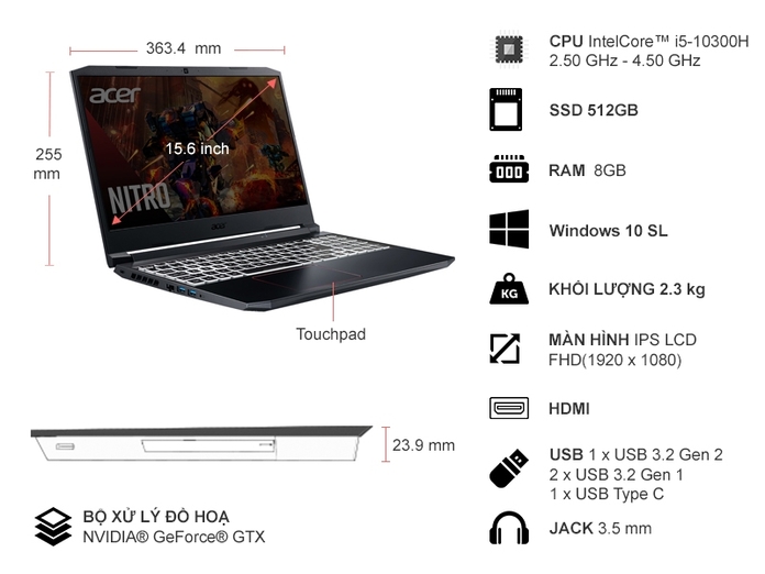 Acer Nitro 5 i5-10300H 15.6 inch AN515-55-5923