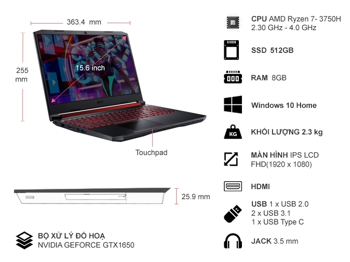 Acer Nitro 5 R7-3750H 15.6 inch AN515-43-R4VJ